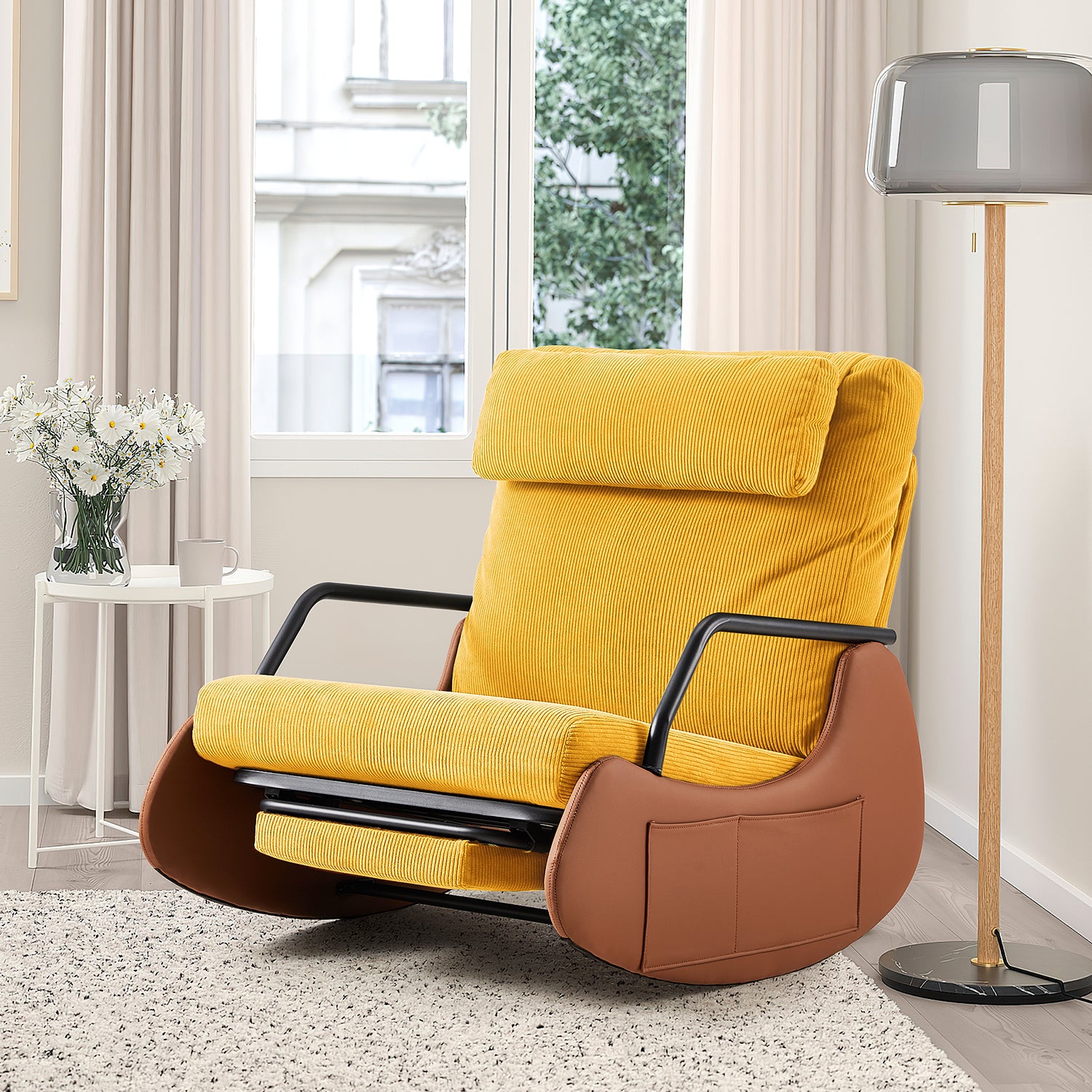 EROMMY Oversized Rocking Recliner Chair for Indoor & Outdoor Use - Golden Brown Patio Furniture - Perfect for Living Room, Porch, Garden & Backyard Relaxation