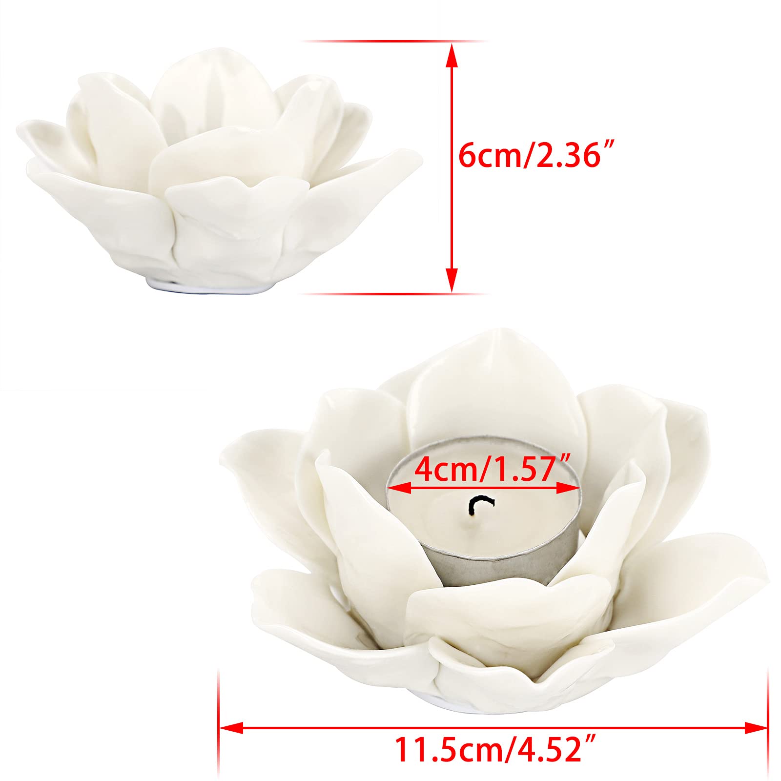 4.5 Inch White Ceramic Lotus Flower Tealight Holder - Elegant Votive Candle Holder for Home Decor, Wedding Centerpieces & Party Decorations - Perfect Gift with Decorative Box (Lotus Petals Design)