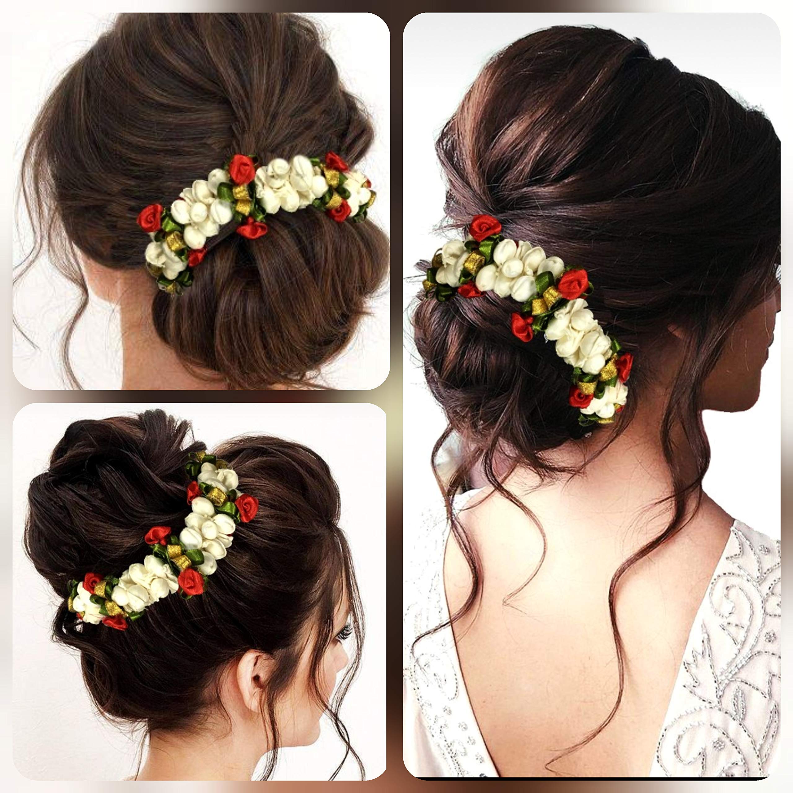 White Medium Gajra Hair Flare Accessories for Women – 1580 Juda Bun & Pin | Perfect for Weddings, Parties & Indian Traditional Hairstyles