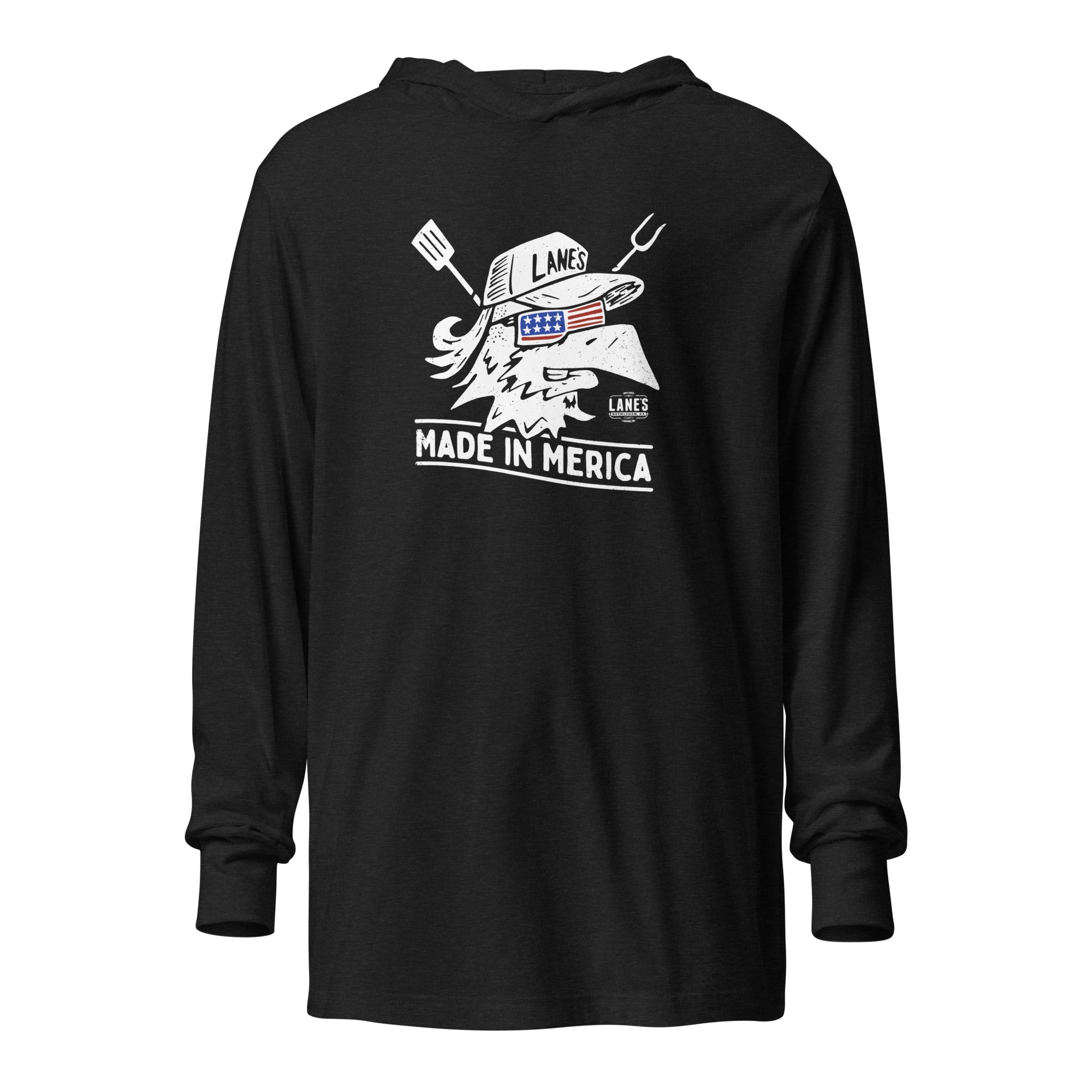 Merica Hooded Long Sleeve Tee - Patriotic American Flag Graphic Pullover Sweatshirt for Men & Women | Perfect for 4th of July, BBQ Parties & Casual Outings