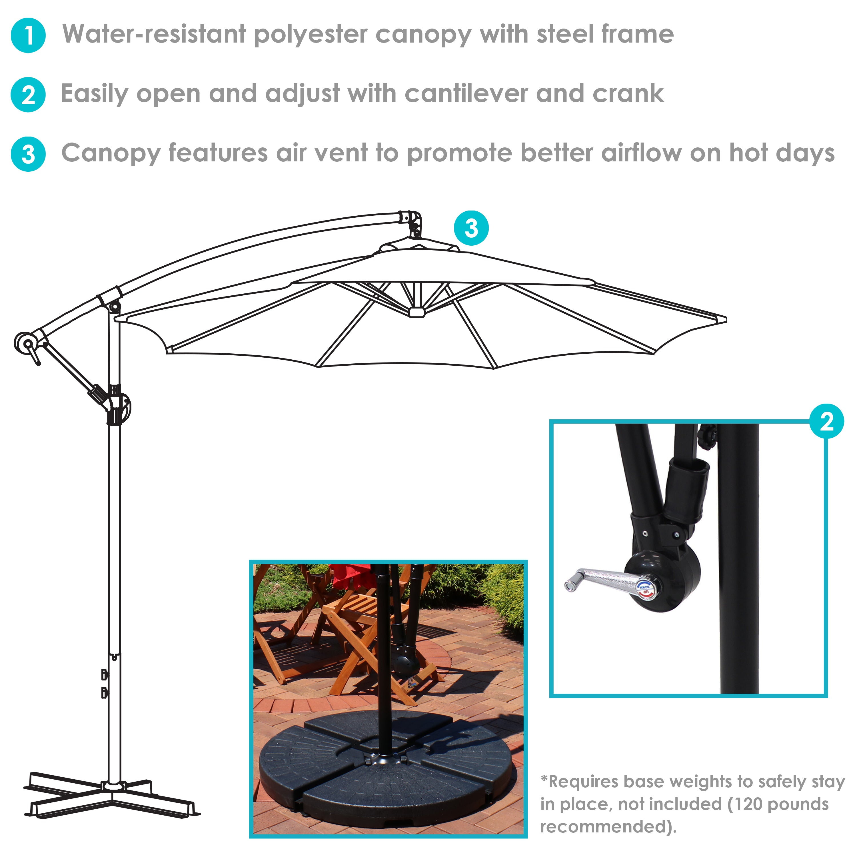 Sunnydaze 10-Foot Offset Patio Umbrella with Solar-Powered LED Lights - Perfect for Outdoor Dining, Poolside Lounging, and Backyard Relaxation