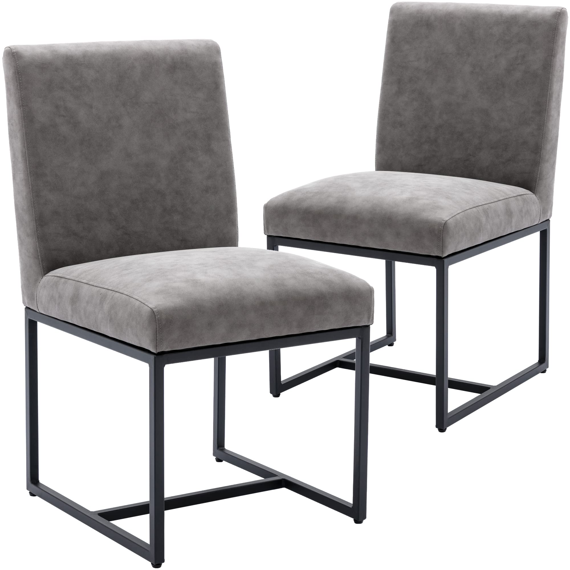 Modern Kitchen Chairs Set of 2 - PU Leather Upholstered Dining Chairs with Black Metal Frame, Grey - Comfortable Seating for Kitchen, Dining Room & Breakfast Nook