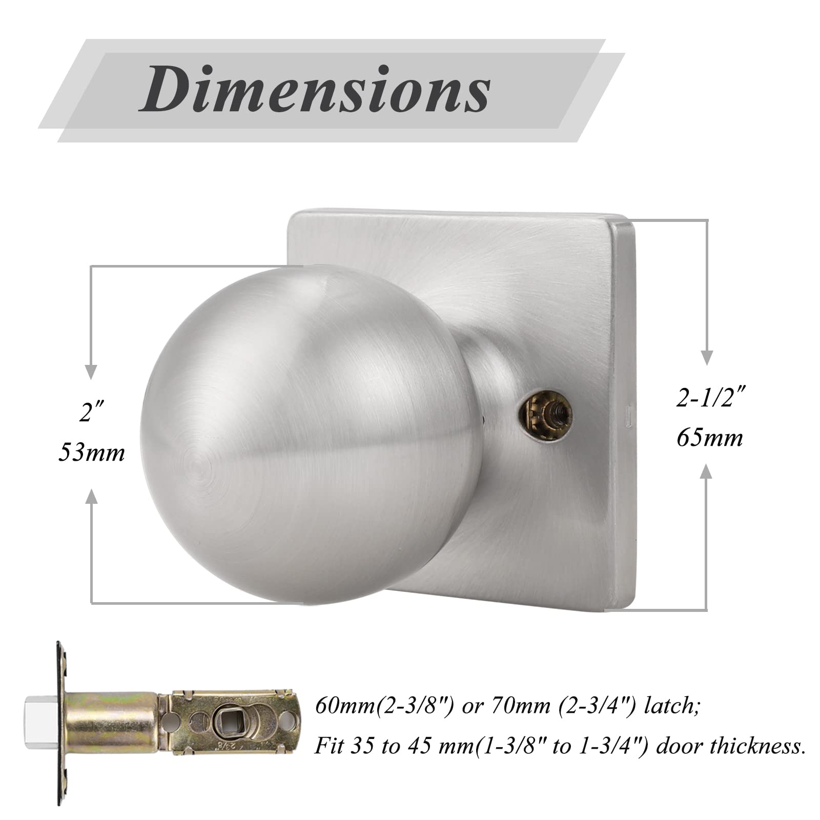 10 Pack Brushed Nickel Square Rosette Keyless Door Handles - Probrico Ball Passage Knobs for Hall Closet & Interior Doors | Durable Hardware for Home, Office & Commercial Spaces