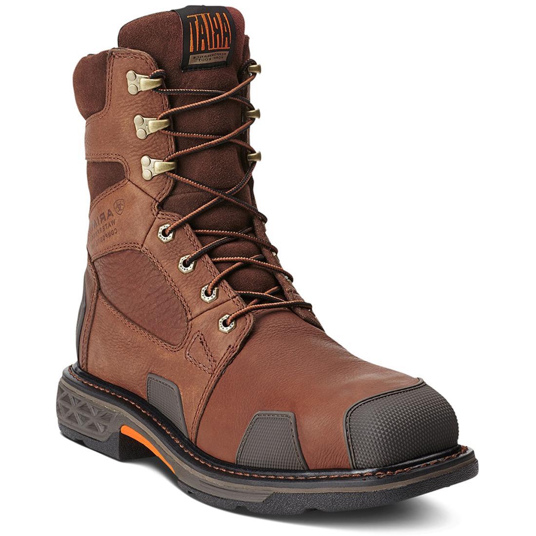 OverDrive 8 Inch Composite Toe Waterproof Work Boots for Men - Wide Square Toe Safety Shoes, Chestnut Brown - Ideal for Construction, Warehouse & Outdoor Work