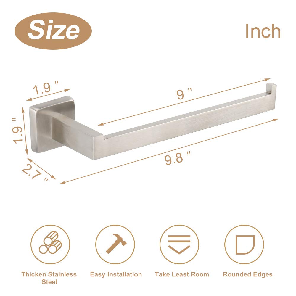 TocTen 9 Inch Heavy Duty Stainless Steel Towel Holder - Brushed Nickel Wall Mounted Bathroom Towel Ring, Thick SUS304 Rustproof Hand Towel Rack for Kitchen, Bathroom & Laundry Room Organization