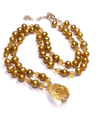 Natural Citrine Gemstone & Pearl Pendant Necklace - 925 Sterling Silver Jewelry for Women - Perfect for Weddings, Anniversaries & Gift Giving