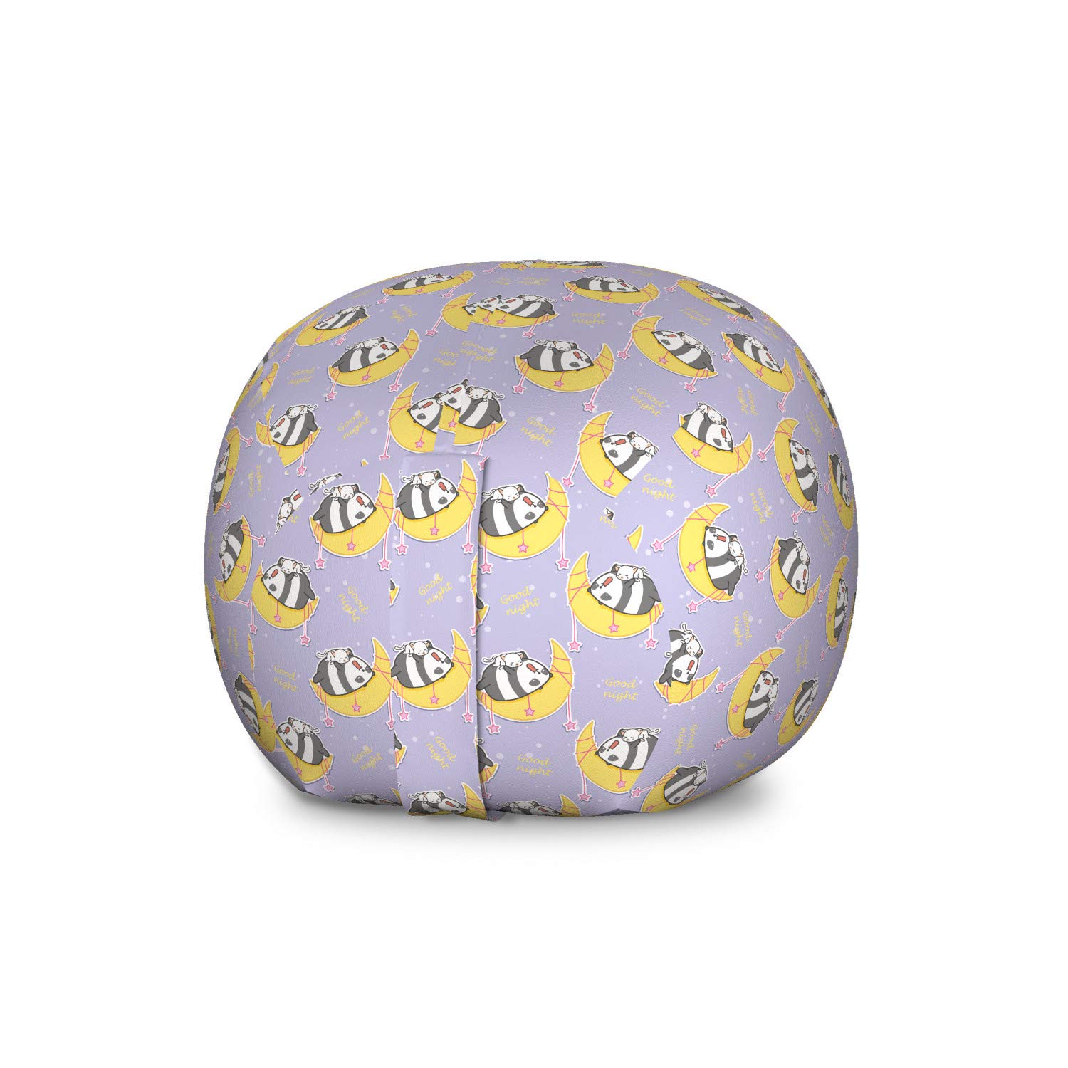 Ambesonne Large Washable Stuffed Animal Storage Bag - Toy Organizer Chair with Lazy Cat & Panda Sleeping on Moon & Stars Design, Mustard Purple - Perfect for Kids' Room, Nursery, and Playroom Organization