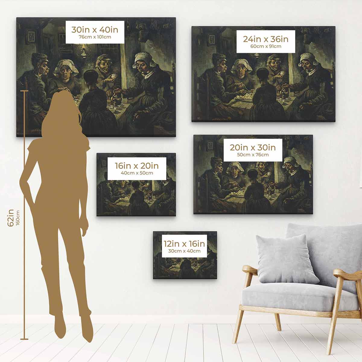 Brown Potato Eaters Wall Art Canvas Print - Van Gogh Inspired Kitchen Decor for Dining Room & Farmhouse Style Home