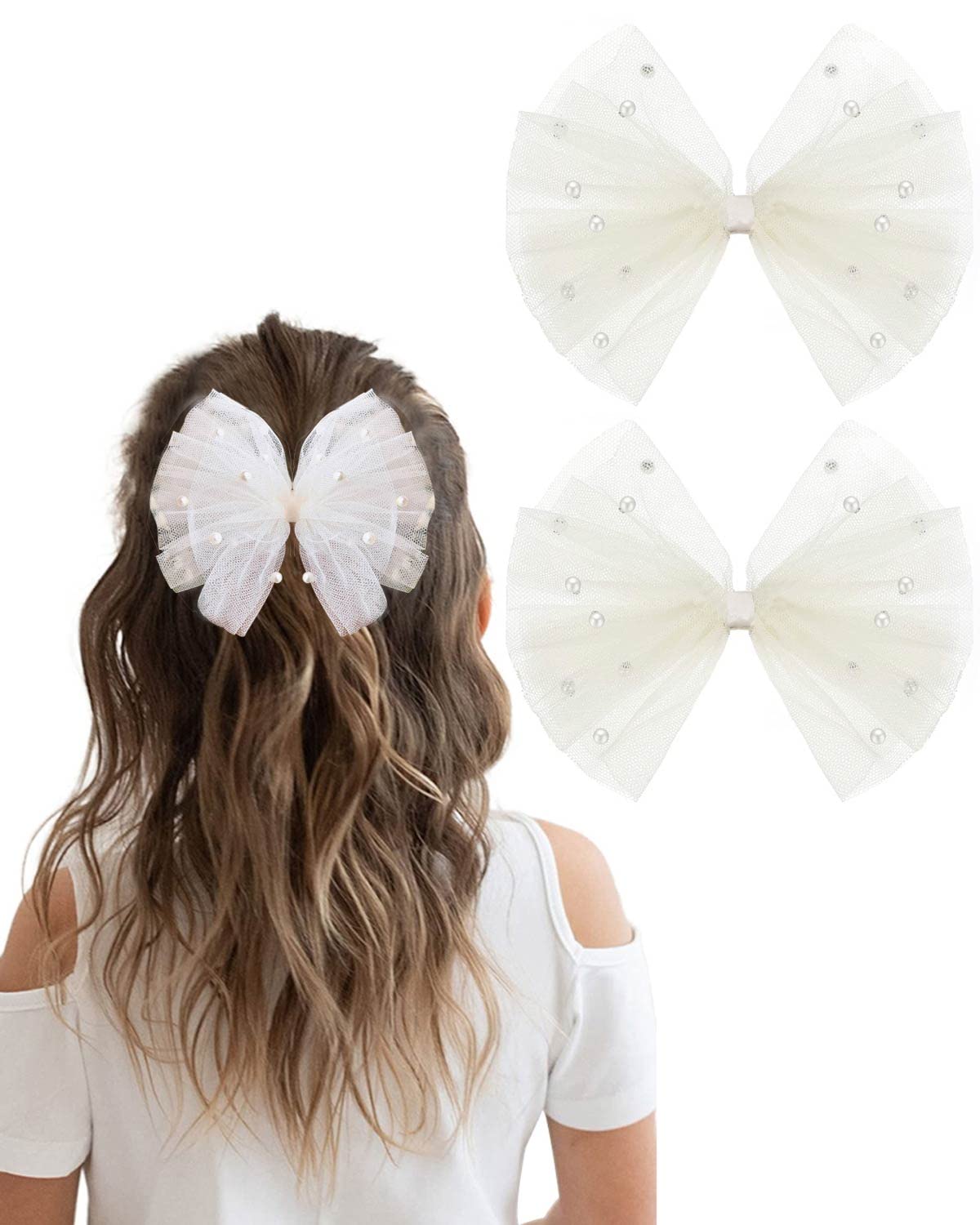 2PCS Ivory Pearl Hair Bows for Toddler Girls - Sweet First Communion Hair Clips, Wedding Party Accessories, Daily Wear Hair Accessories for Baby Girls - Perfect for Special Occasions & Everyday Style