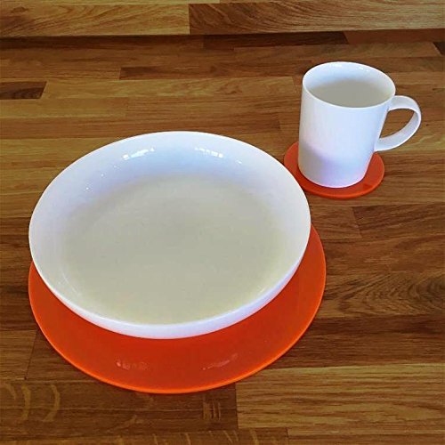 Round Placemat and Coaster Set - 4 Large Orange Placemats with 4 Matching Coasters - Perfect for Dining Table, Kitchen, and Party Decor