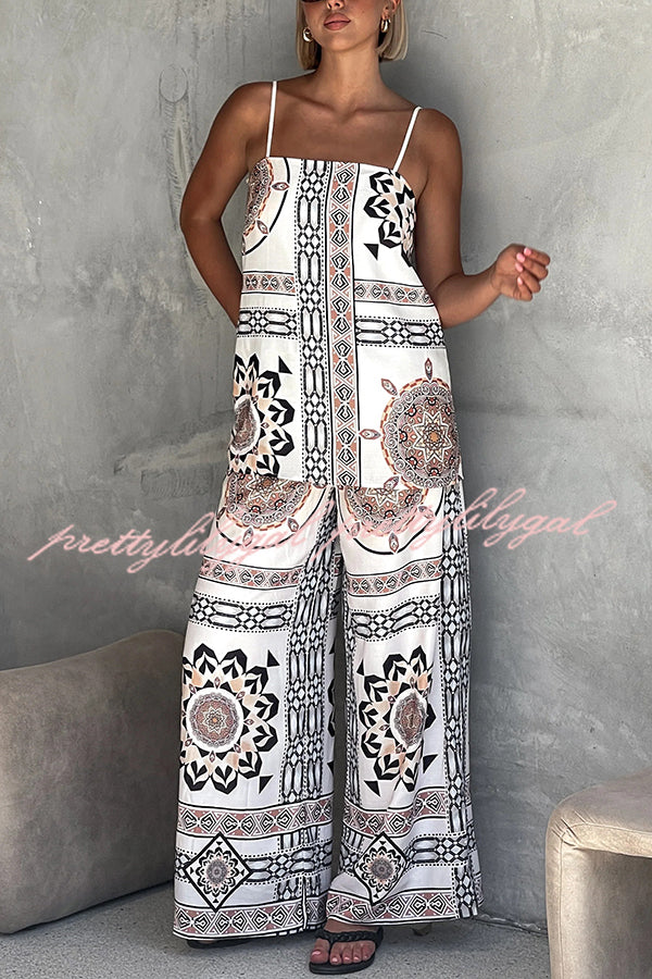 Stylish Printed Loose Casual Tank Top with Elastic Waist Wide Leg Pants Set - Women's Summer Outfit for Beach, Travel & Daily Wear