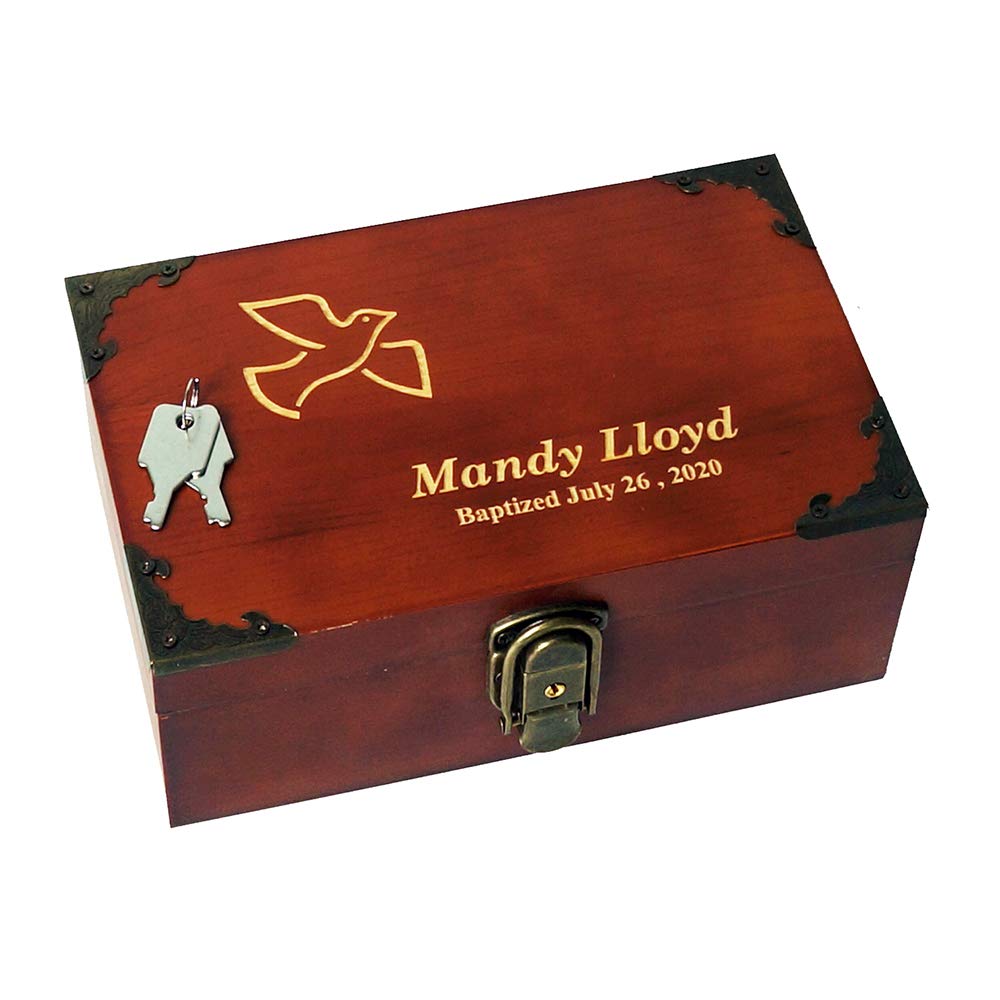 Personalized Wooden Keepsake Box with Lock & Key - Custom Engraved Jewelry Storage Box - Memorial Gift for Sympathy, Wedding, Anniversary - Perfect for Safekeeping Memories, Jewelry & Special Mementos