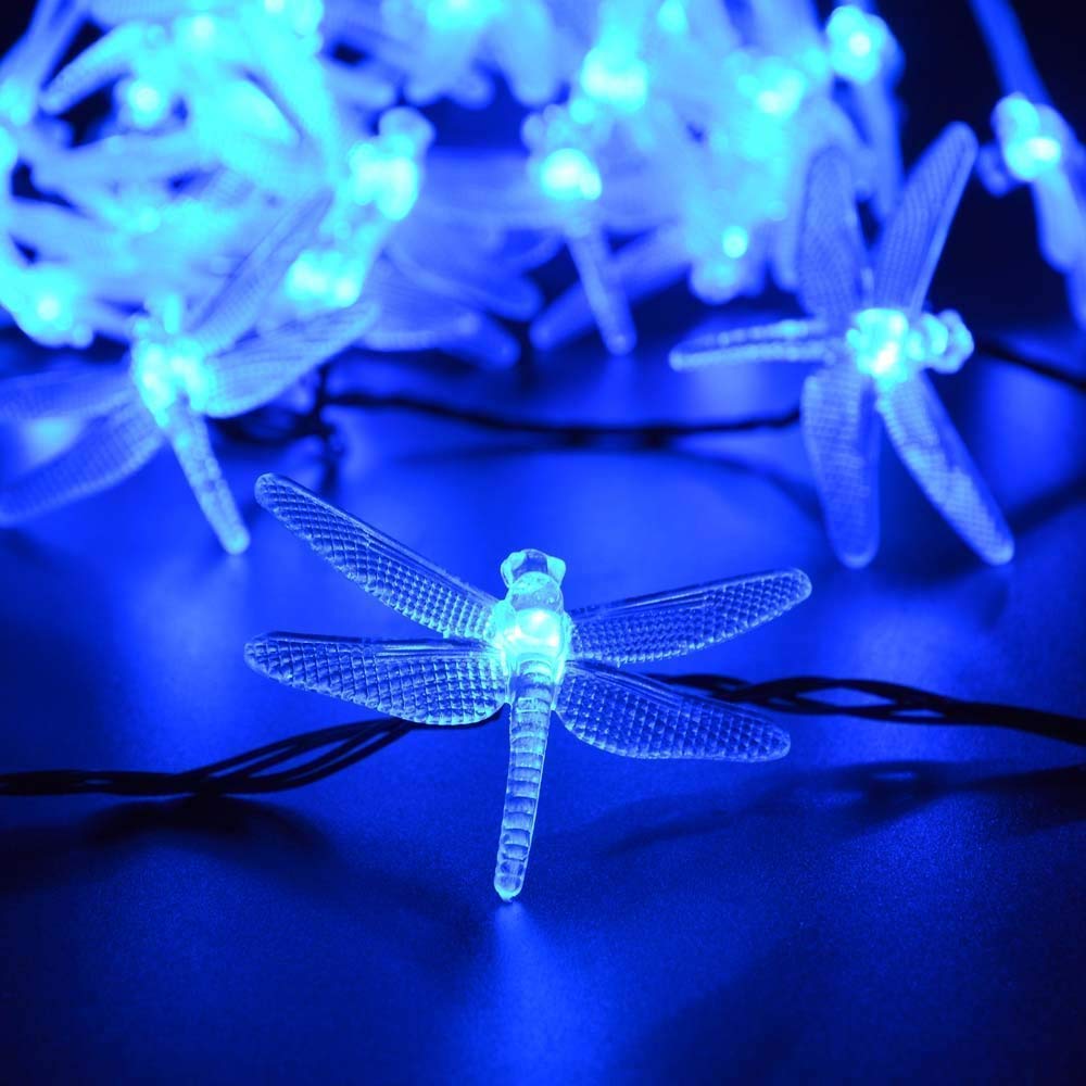 Solar Dragonfly String Lights - 20 LED 4.8M Waterproof Fairy Lights for Indoor/Outdoor Use - Perfect for Garden, Patio, Wedding Decor & Tree Lighting (Blue)