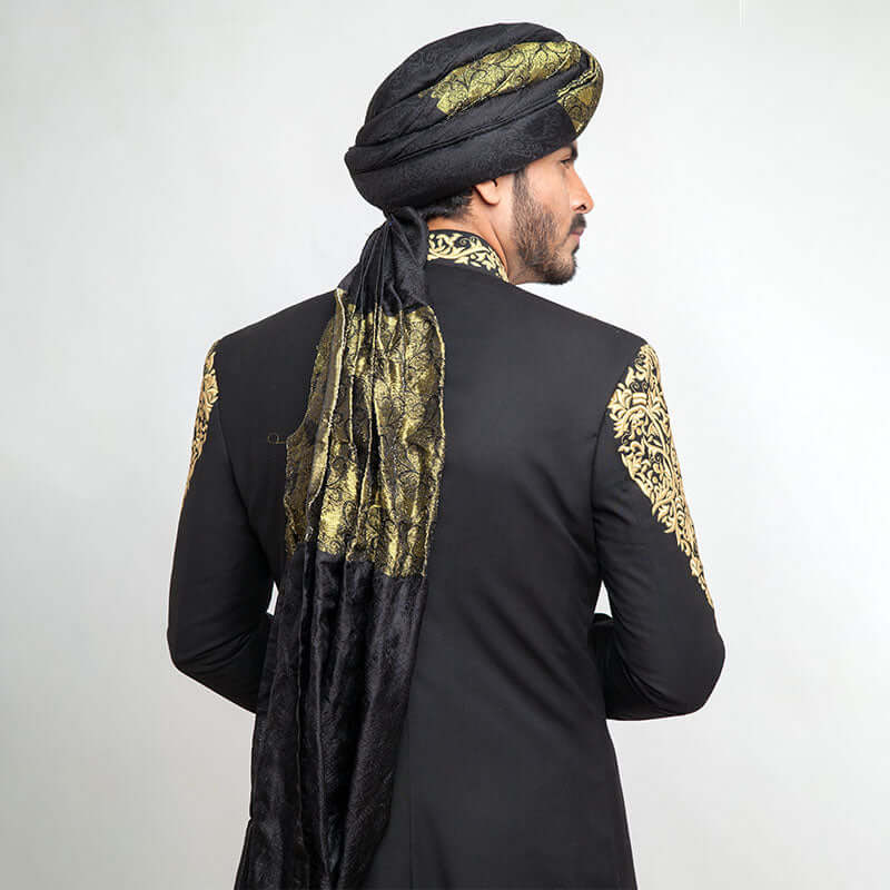 Elegant Jet Black Sherwani for Men | Slim Fit Traditional Indian Wedding Outfit | Perfect for Weddings, Festivals & Special Occasions