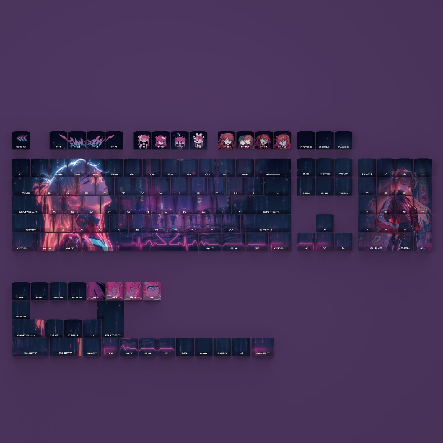 Original Anime Asuka Keycaps - EVA PBT Side-Engraved Transparent Custom Keycap Set for Mechanical Keyboards - Perfect for Gaming, Typing & Anime Fans