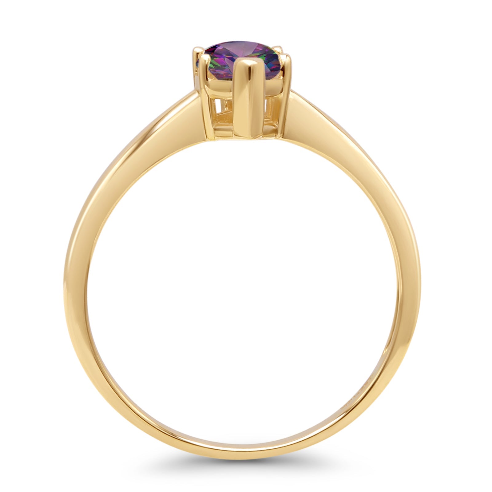 14K Yellow Gold Art Deco Marquise Solitaire Rainbow CZ Ring for Women | Vintage Inspired Engagement & Wedding Band | Dainty Stackable Jewelry Gift for Her