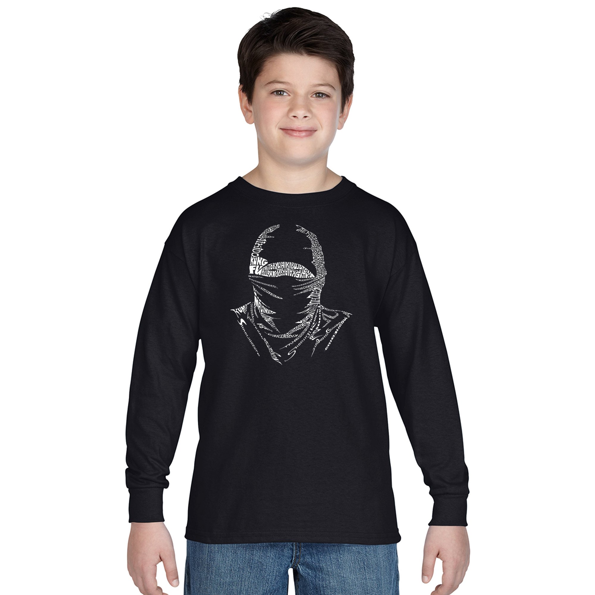 LA POP ART Boys Long Sleeve Graphic T-Shirt - Ninja Design | Cool Casual Wear for School, Playdates & Everyday Adventures