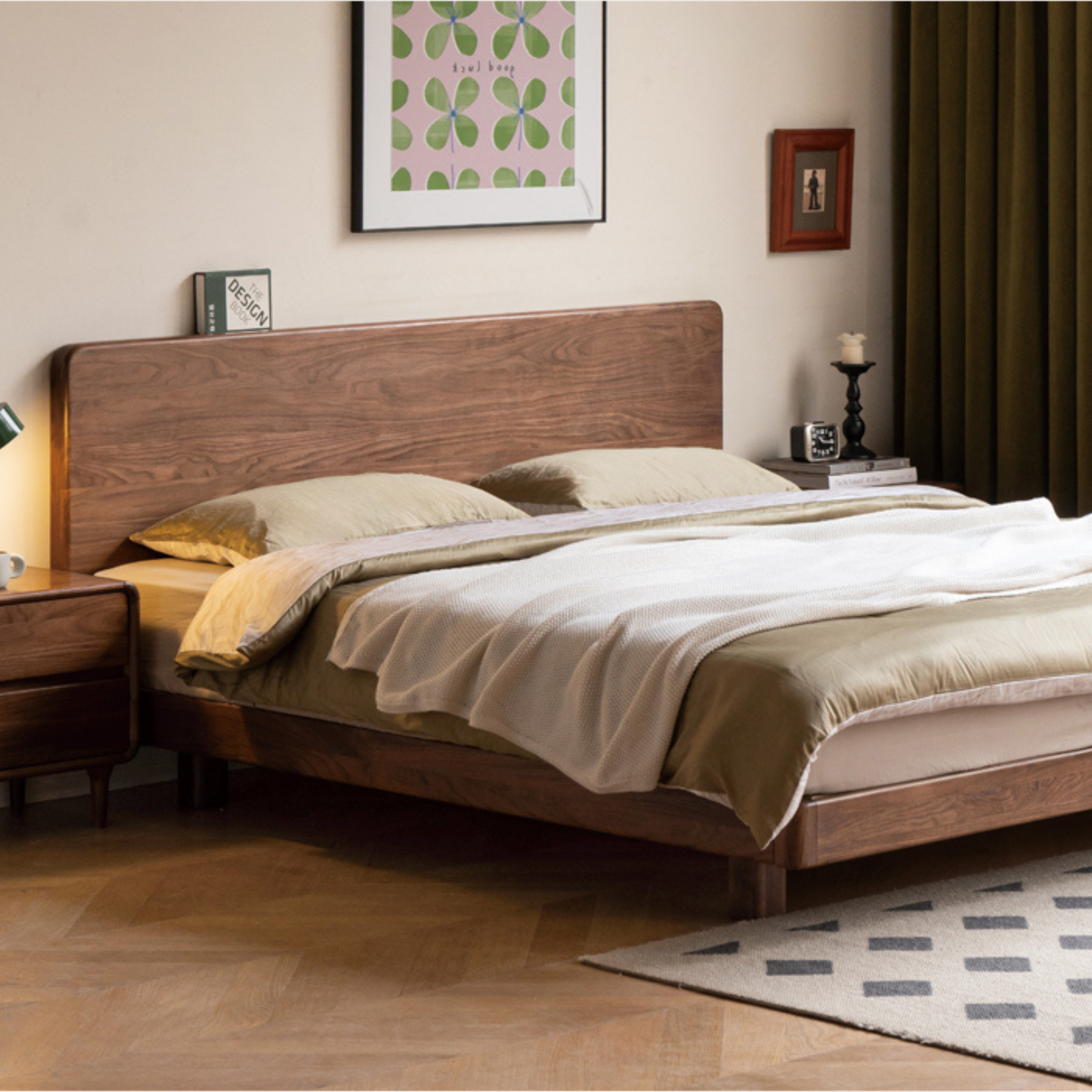Solid Wood Floating Bed Frame - Black Walnut & Oak - Modern Platform Bed with Hidden Storage - Perfect for Small Bedrooms & Minimalist Home Decor