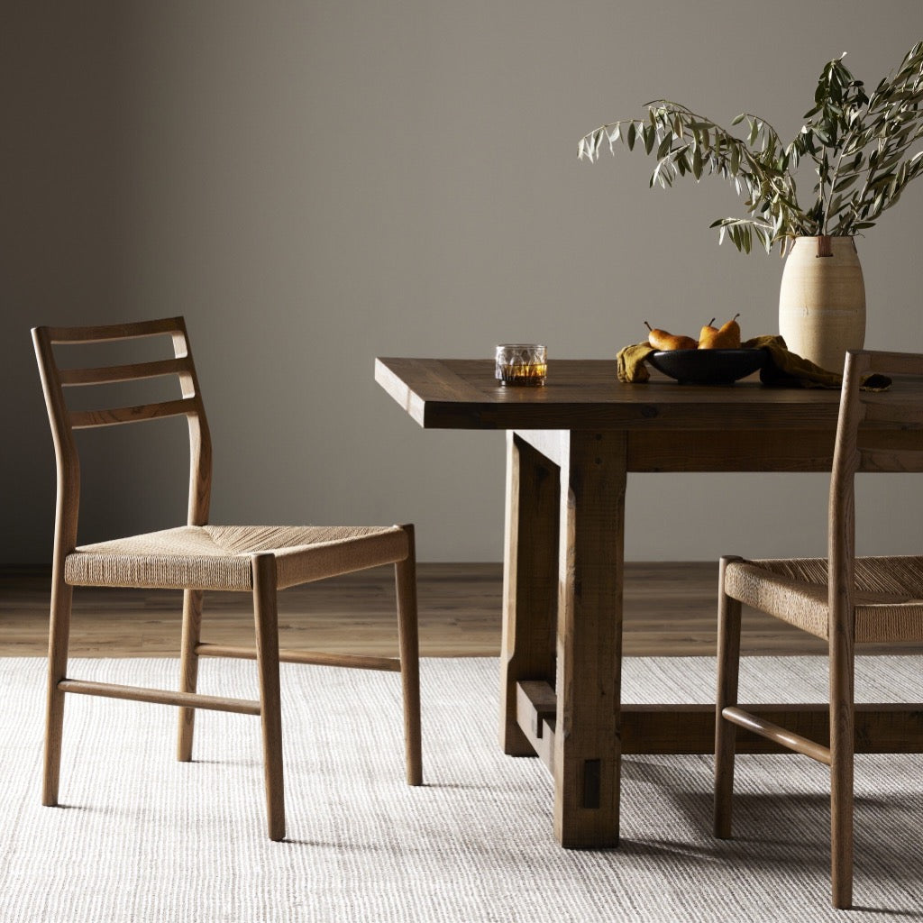 Glenmore Woven Dining Chair - Smoked Oak Finish - Modern Rattan Side Chair for Kitchen, Dining Room, or Outdoor Patio