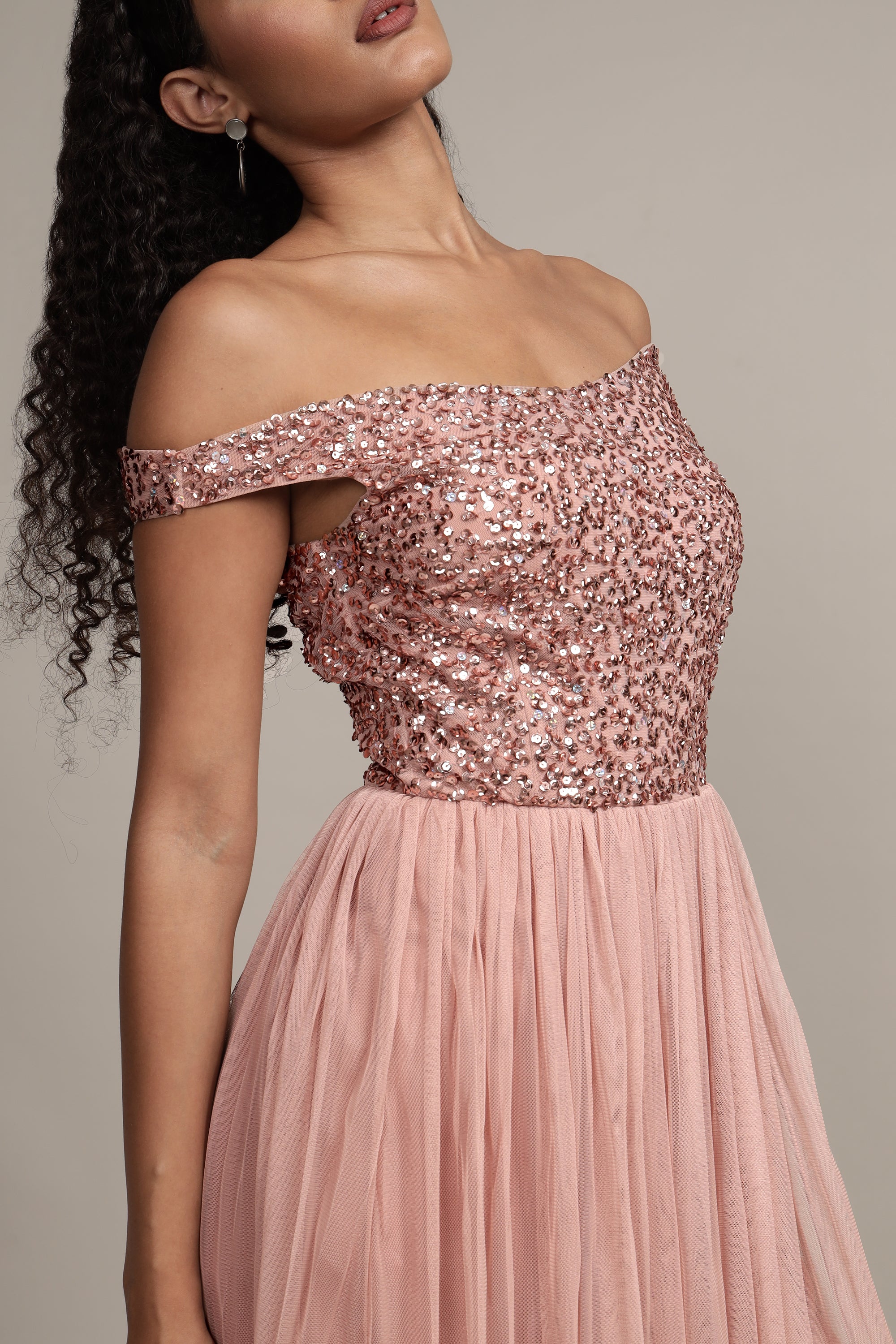 Nina Taupe Embellished Bridesmaid Maxi Dress - Elegant Formal Gown for Weddings, Prom & Special Occasions