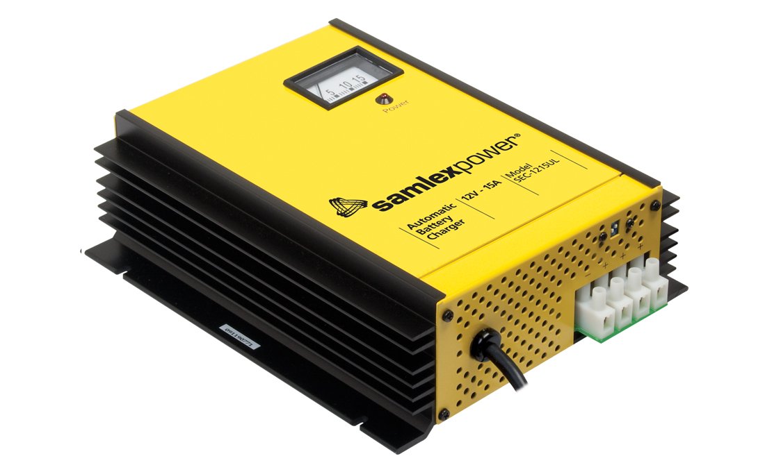 Samlex America SEC1215UL 15 Amp Battery Charger - 12V/24V Smart Charger for Marine, RV, and Automotive Batteries | Ideal for Boats, Campers, and Off-Grid Power Systems