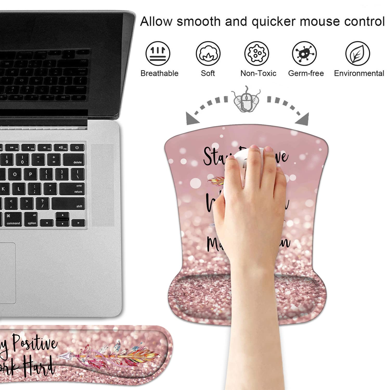 Ergonomic Keyboard Wrist Rest & Mouse Pad Set with Non-Slip PU Base - Comfortable Support for Computer, Laptop, Home & Office Use - Motivational Quote 