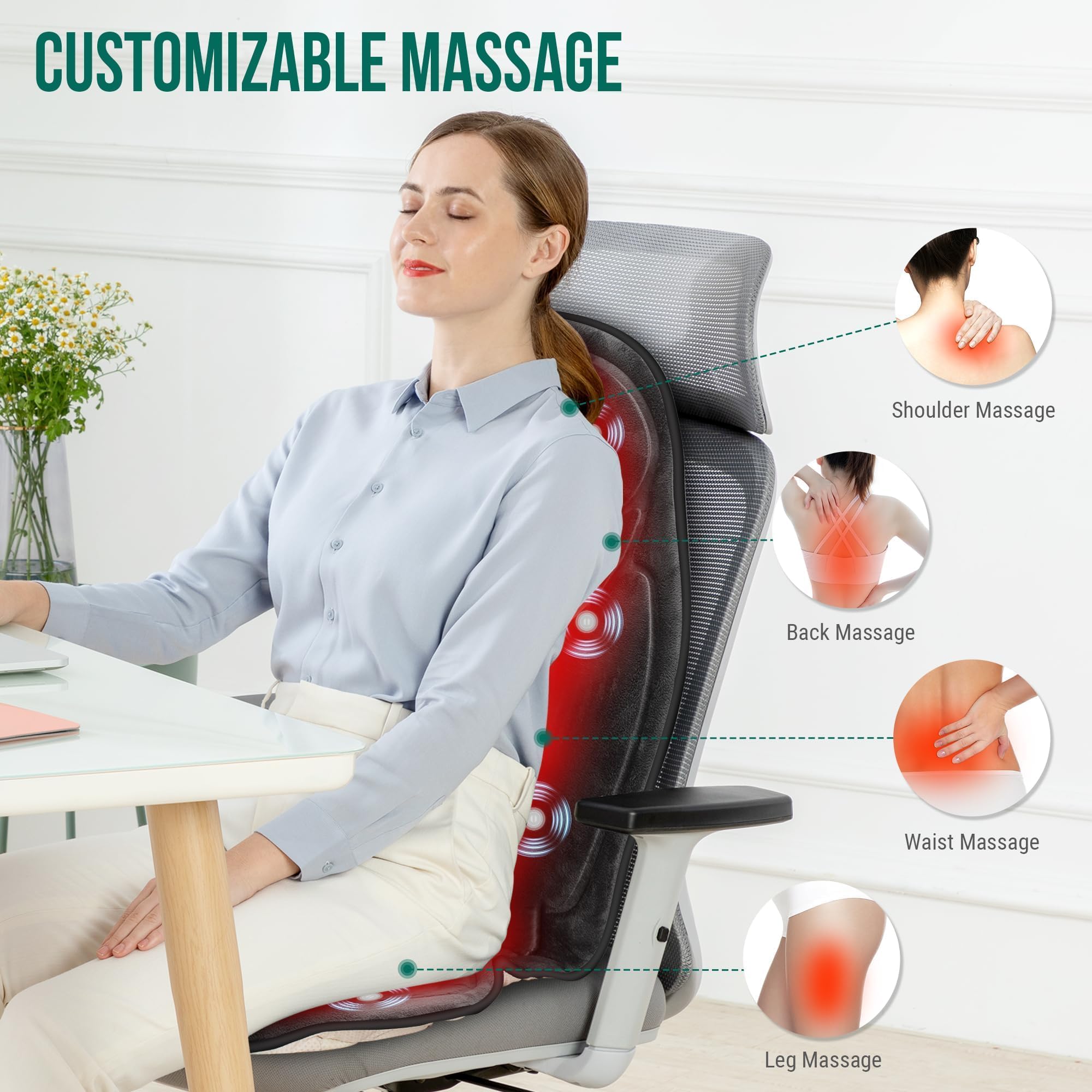 Snailax Vibrating Back Massager with Heat - 6 Motors & 2 Heat Levels, Massage Seat Cushion for Office Chair - Perfect for Home, Office, Car Use - Great Gift for Men & Women - Relieve Back Pain & Stress While Working or Relaxing