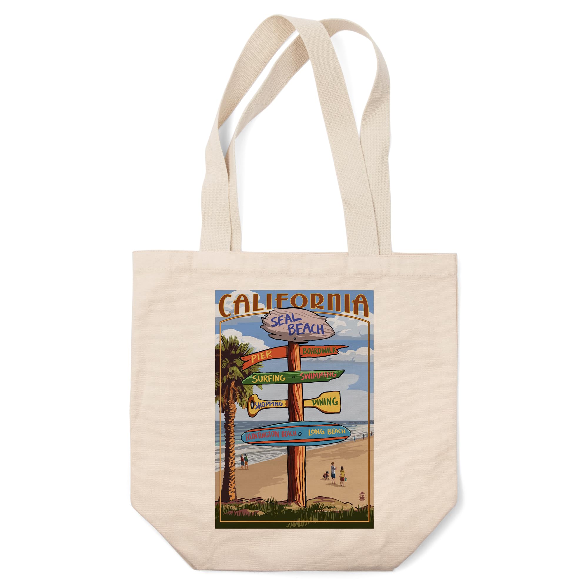 Lantern Press Seal Beach California Destinations Sign - 100% Cotton Canvas Reusable Tote Bag for Shopping, Beach Trips & Daily Use