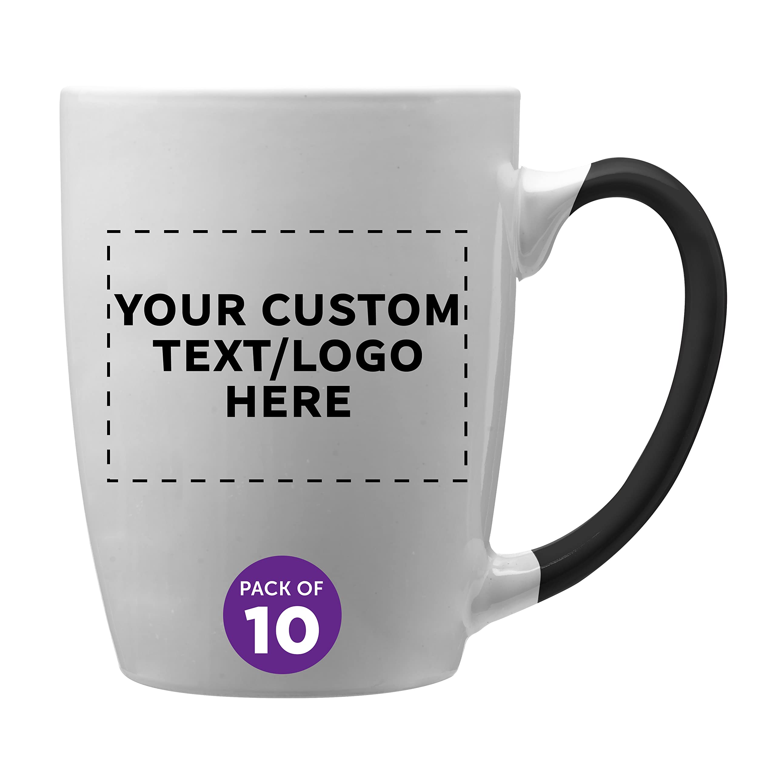 Personalized 12 oz Custom Java Two-Tone Coffee Mugs - Set of 10 Bulk Pack - Ideal for Coffee, Tea, Espresso & Hot Cocoa - Perfect for Offices, Restaurants, Gifts & Home Use - Black