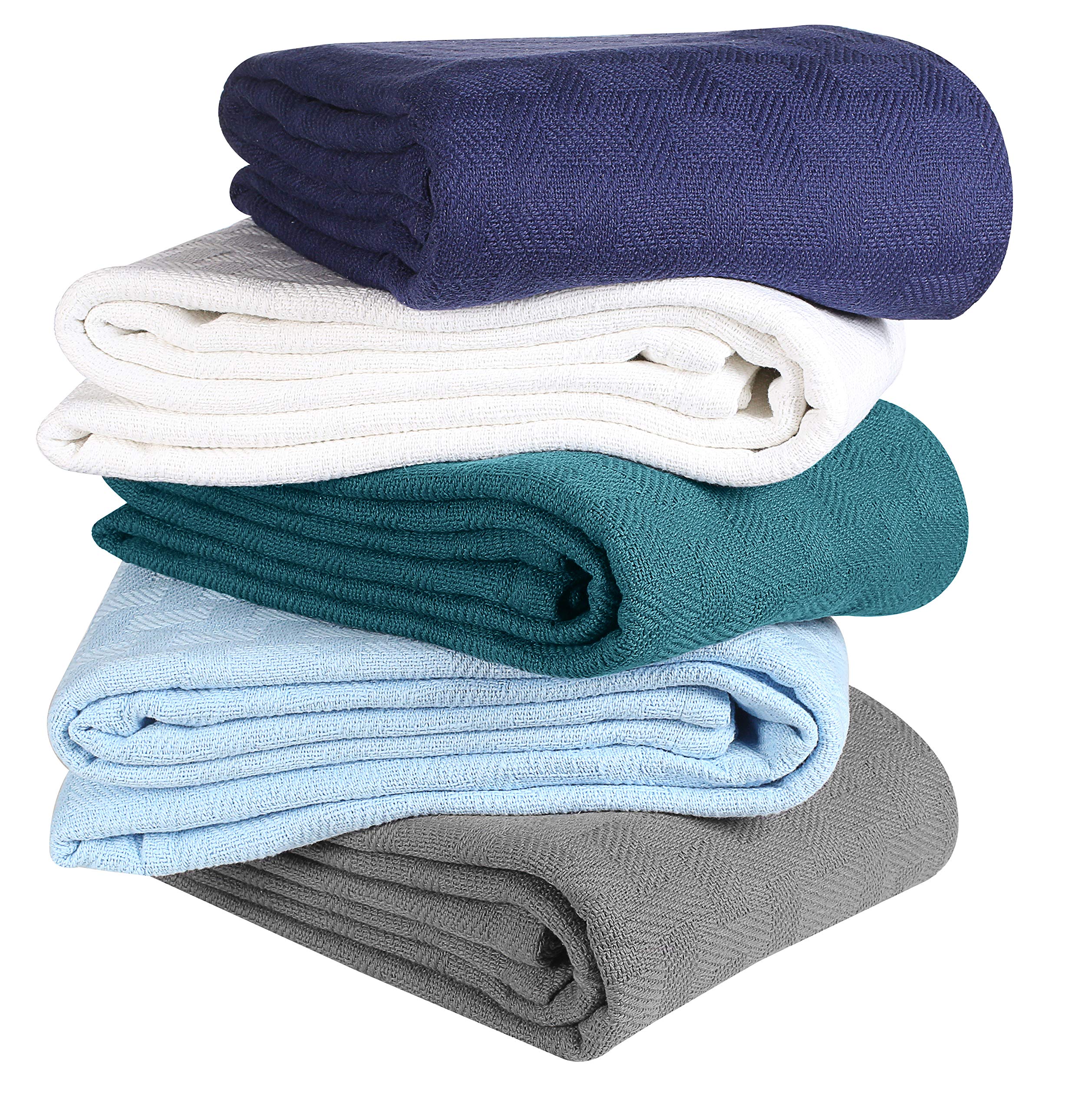 GLAMBURG 100% Cotton Thermal Blanket - Queen Size Breathable Bed Blanket for All Seasons, Navy Blue - Perfect for Layering, Cozy Nights & Guest Room Comfort