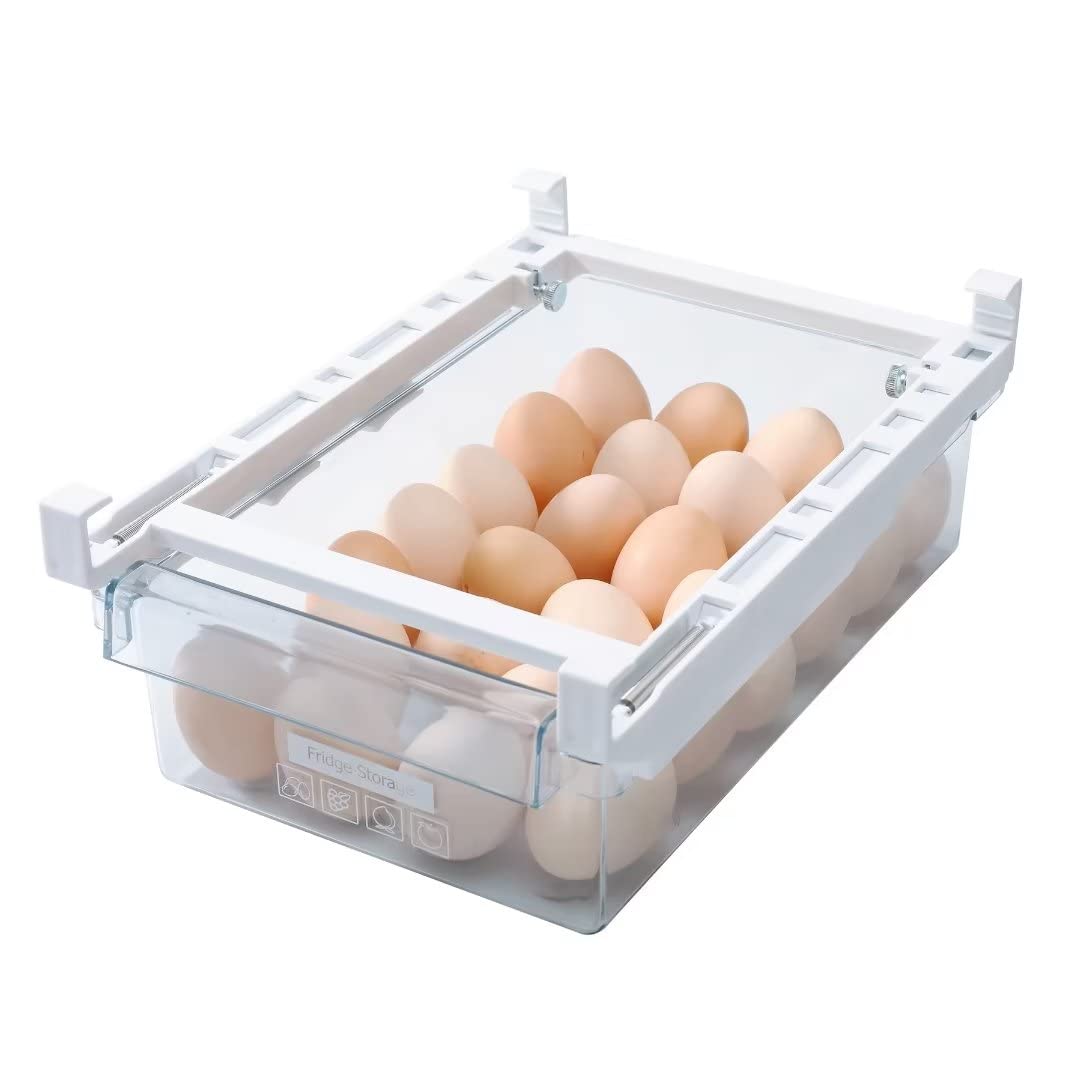 HapiLeap Fridge Drawer Organizer - Pull Out Storage Bins with Unique Design, Refrigerator Shelf Organizer Box, Compact Size Fits Most Fridges (1-Pack) - Perfect for Kitchen Organization & Food Storage