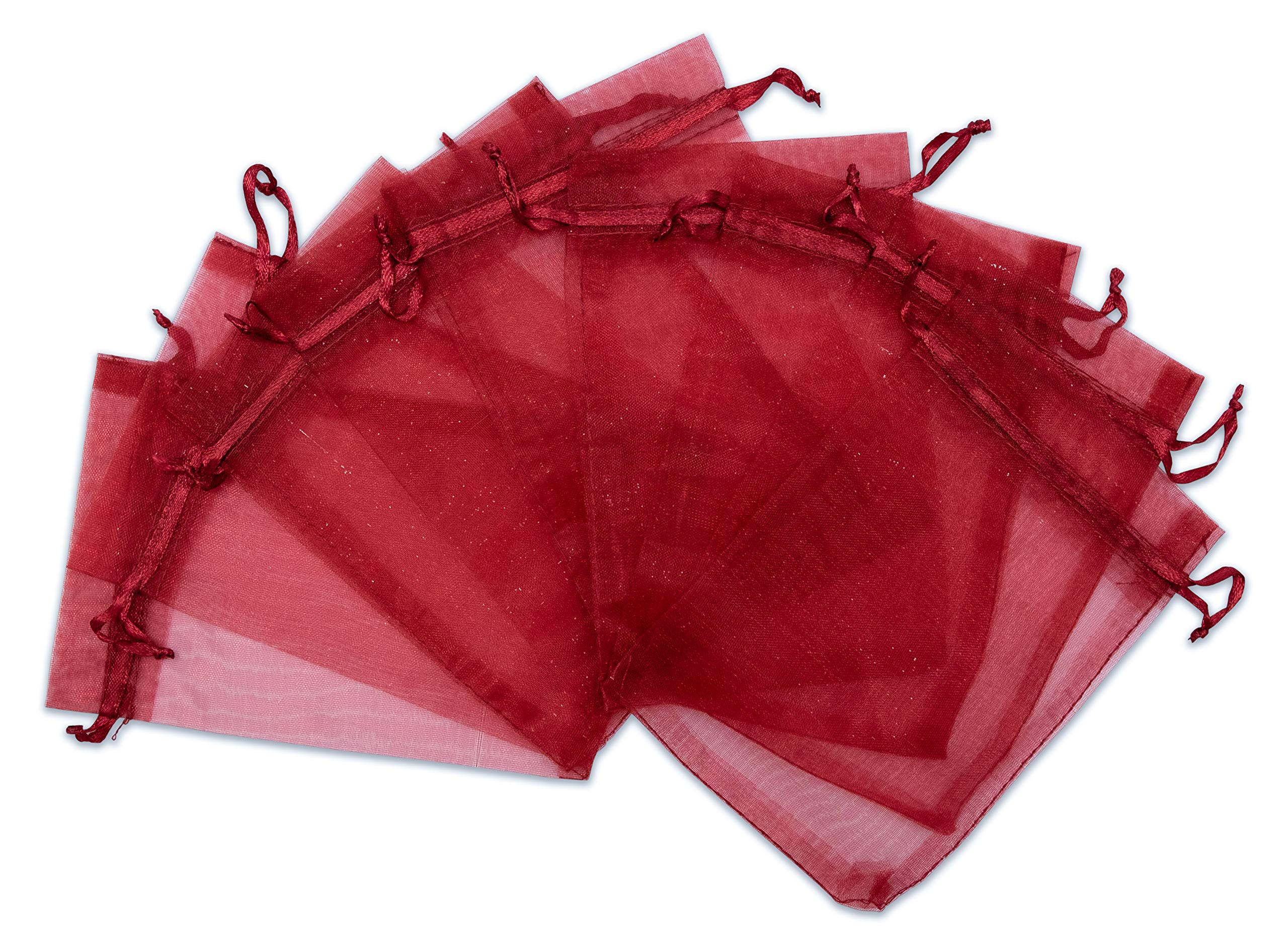 48-Pack 3x4 Inch Maroon Sheer Organza Drawstring Gift Bags - Jewelry Favor Bags, Wedding Party Favors, Candy Treat Bags for Birthdays, Baby Showers & Special Events
