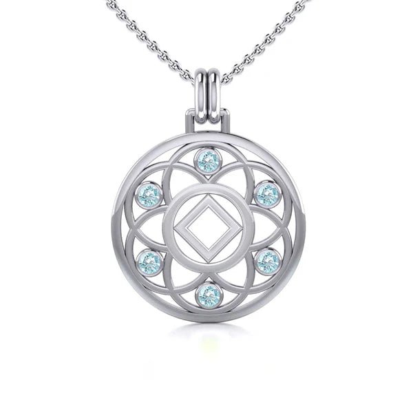Flower of Life Sterling Silver Recovery Pendant with AA or NA Symbol & Genuine Gemstone - Spiritual Healing Jewelry for 12-Step Programs, Sobriety Gifts, and Meditation Accessories
