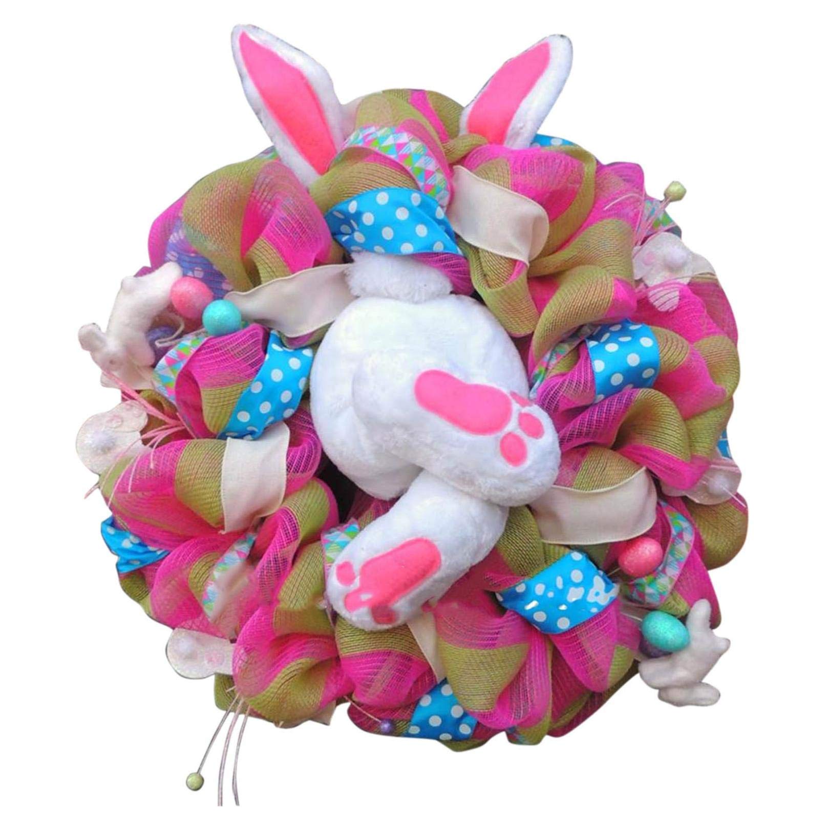 Easter Bunny Wreath with Ears - Spring Door Decor for Easter Day, Indoor Home Party Garland, Front Door Hanging Decoration (A) - Perfect for Easter Celebrations, Front Door Welcome Decor, and Spring Home Party Decorations