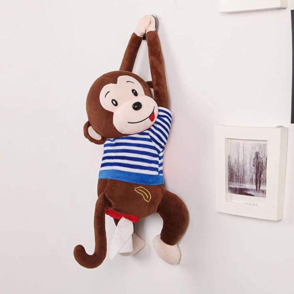 Cute Monkey Tissue Box Cover - Soft Cartoon Animal Butt Shaped Storage Bag for Car & Home | Adorable Napkin Holder & Paper Storage Organizer | Perfect for Living Room, Bedroom, Office & Car Decor