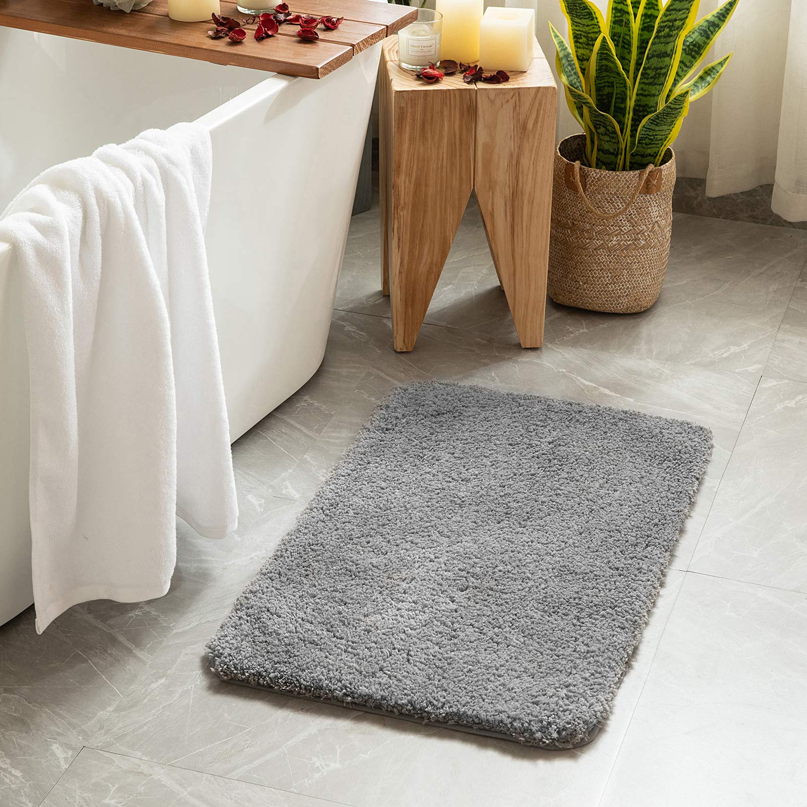 MIULEE Soft Plush Gray Small Bathroom Rugs - Non-Slip Absorbent Shaggy Bath Mat for Bathroom, Living Room & Bedroom - Washable Thick Carpet Floor Mat (16x24 inches) - Perfect for Cozy Home Decor & Bathroom Safety