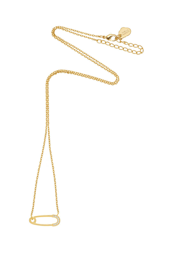 CZ Crystal Safety Pin Pendant Necklace for Women - Elegant Fashion Jewelry for Daily Wear, Parties & Gifts