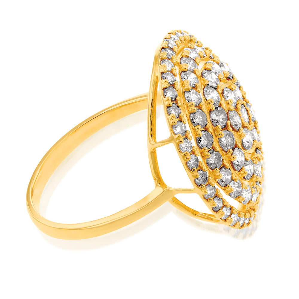 18ct Yellow Gold 2 Carat Round Diamond Cluster Ring for Women - Perfect for Engagement, Wedding, Anniversary & Special Occasions