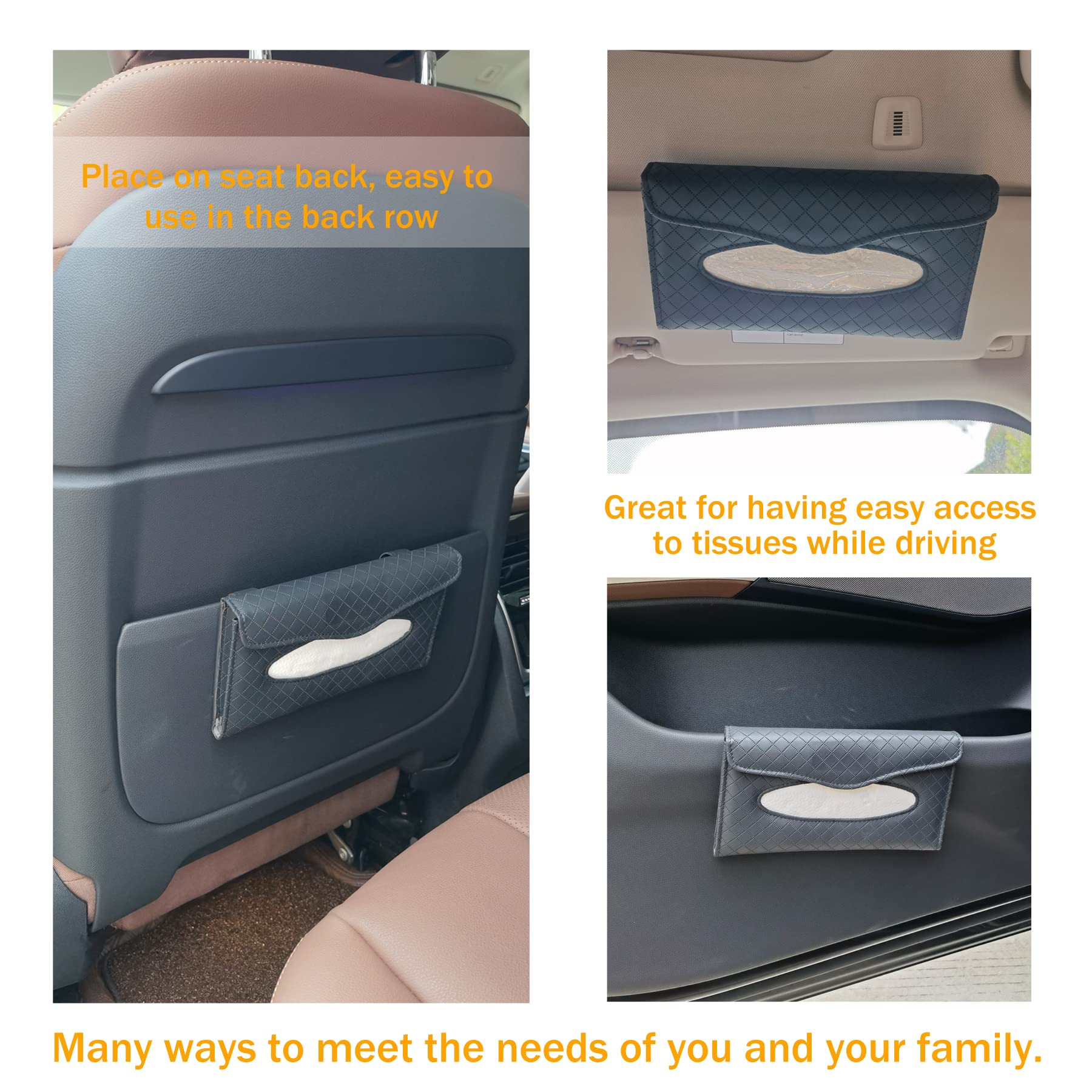 Premium Leather Car Visor Tissue Box Holder - Black Plaid Auto Interior Accessory | Hanging Sun Visor Napkin Organizer for Backseat | Car Tissue Storage Solution for Road Trips & Daily Commutes