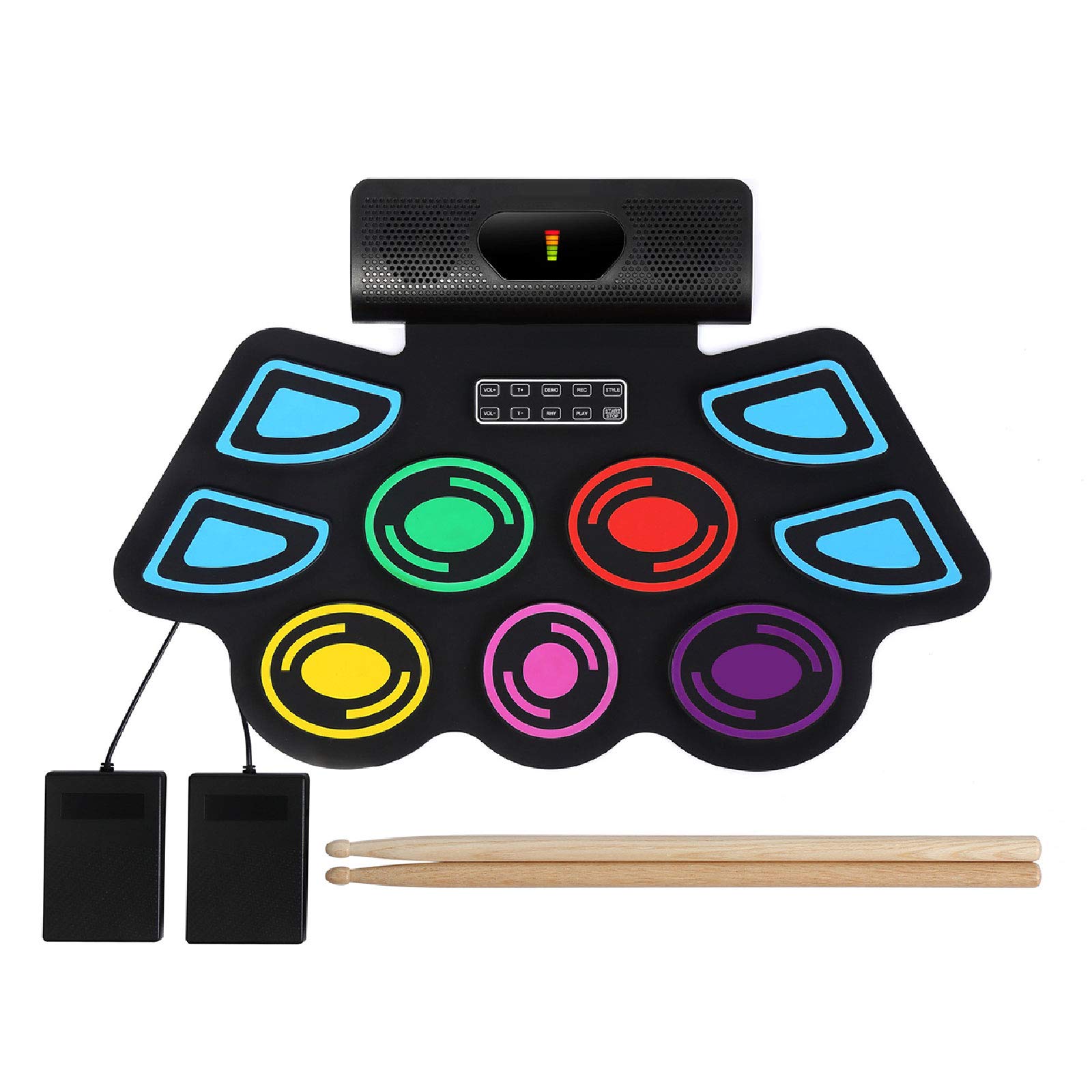 Foldable Electronic Drum Set with 9 Pads & Built-in Speaker - Portable MIDI Drum Kit with USB/Battery Power for Home Practice, Studio Recording & Live Performances