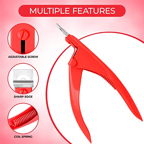 Professional Acrylic Nail Clippers - Stainless Steel Adjustable Fake Nail Clipper for Home Salon & Nail Art | Perfect Gift for Women | Ideal for Acrylic Nails, Manicures & Pedicures (Red)