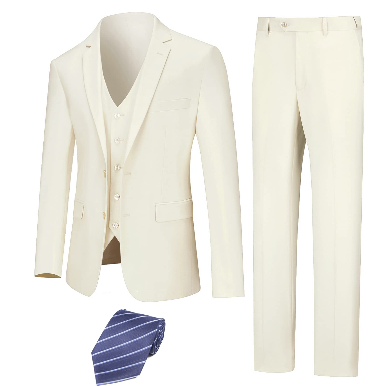 LUPURTY Men's 3-Piece Slim Fit Suit Set - Formal Business Suit with Jacket, Vest & Pants + Free Tie | Perfect for Weddings, Office & Special Occasions