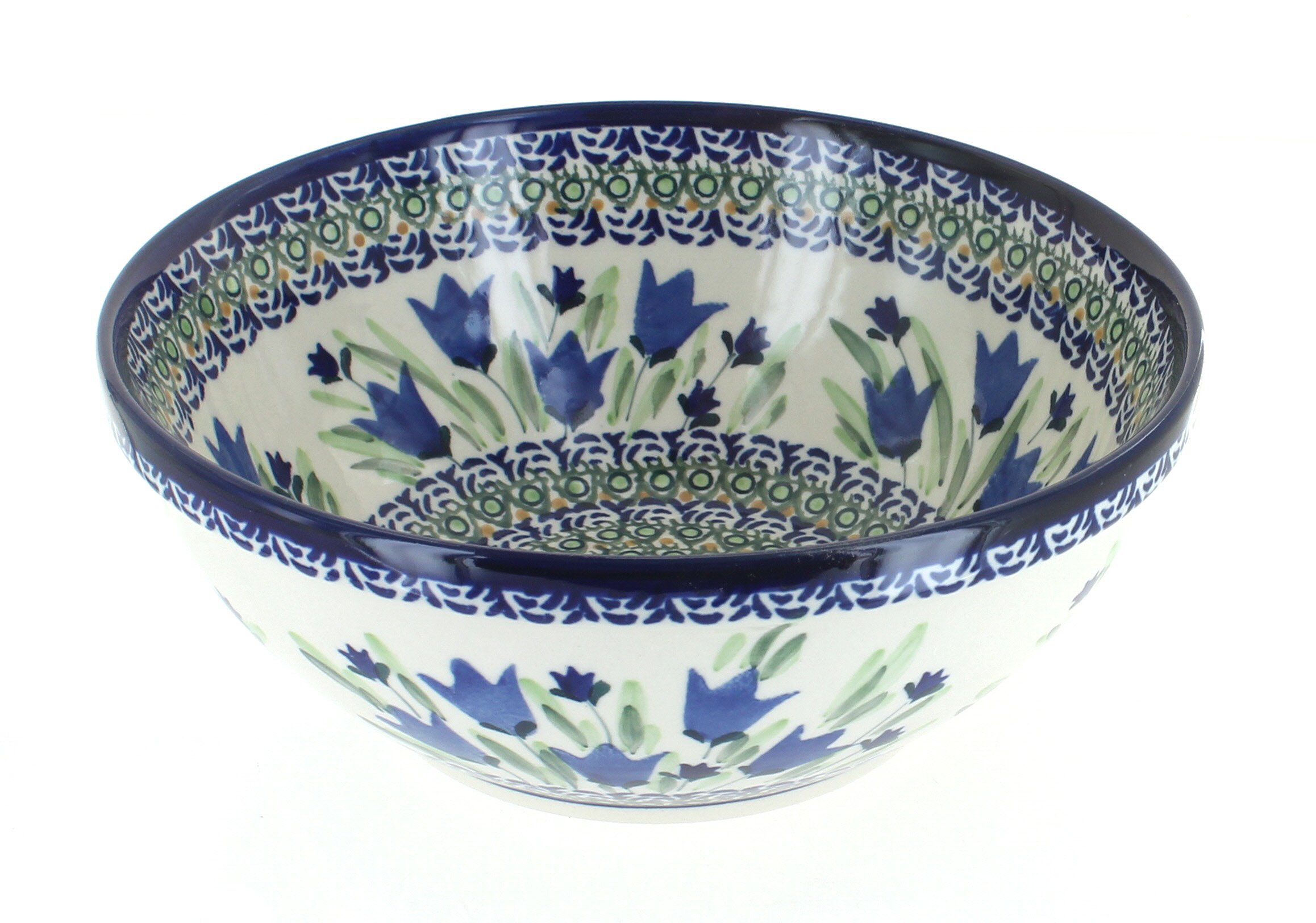 Handmade Blue Rose Polish Pottery Bowl - Blue Tulip Design Medium Serving Dish for Soup, Salad & Pasta | Elegant Dining & Home Decor Gift Idea