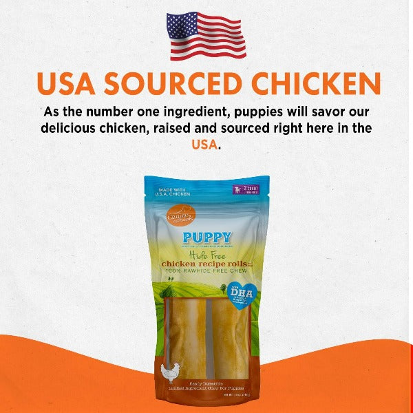 Natural Hide-Free Chicken Rolls for Puppies - Healthy Dog Chews for Teething, Training & Dental Care - Perfect for Small & Medium Breed Puppies