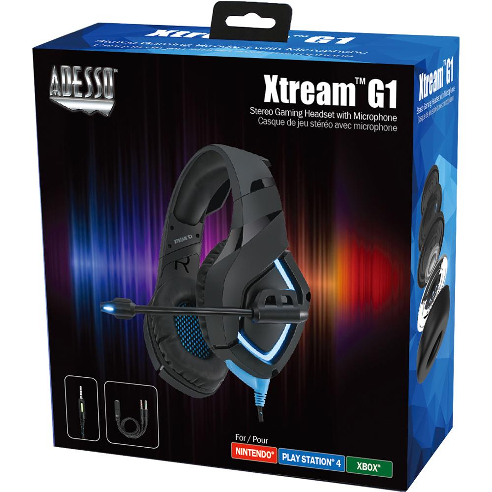 Adesso Xtream G1 Stereo Gaming Headset with Noise-Canceling Microphone - Wired Over-Ear Headphones for PC, PS4, Xbox, Nintendo Switch - Perfect for FPS Games, Streaming & Online Classes