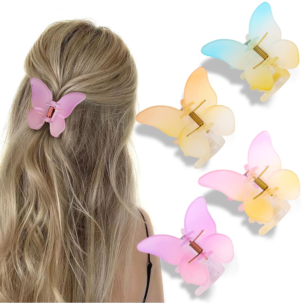 Butterfly Hair Clips for Women - 4 Pack Matte Medium Hair Claw Clips for Thick or Thin Hair, Non-Slip Hair Accessories for Girls & Women - Perfect for School, Work, Parties & Everyday Styling