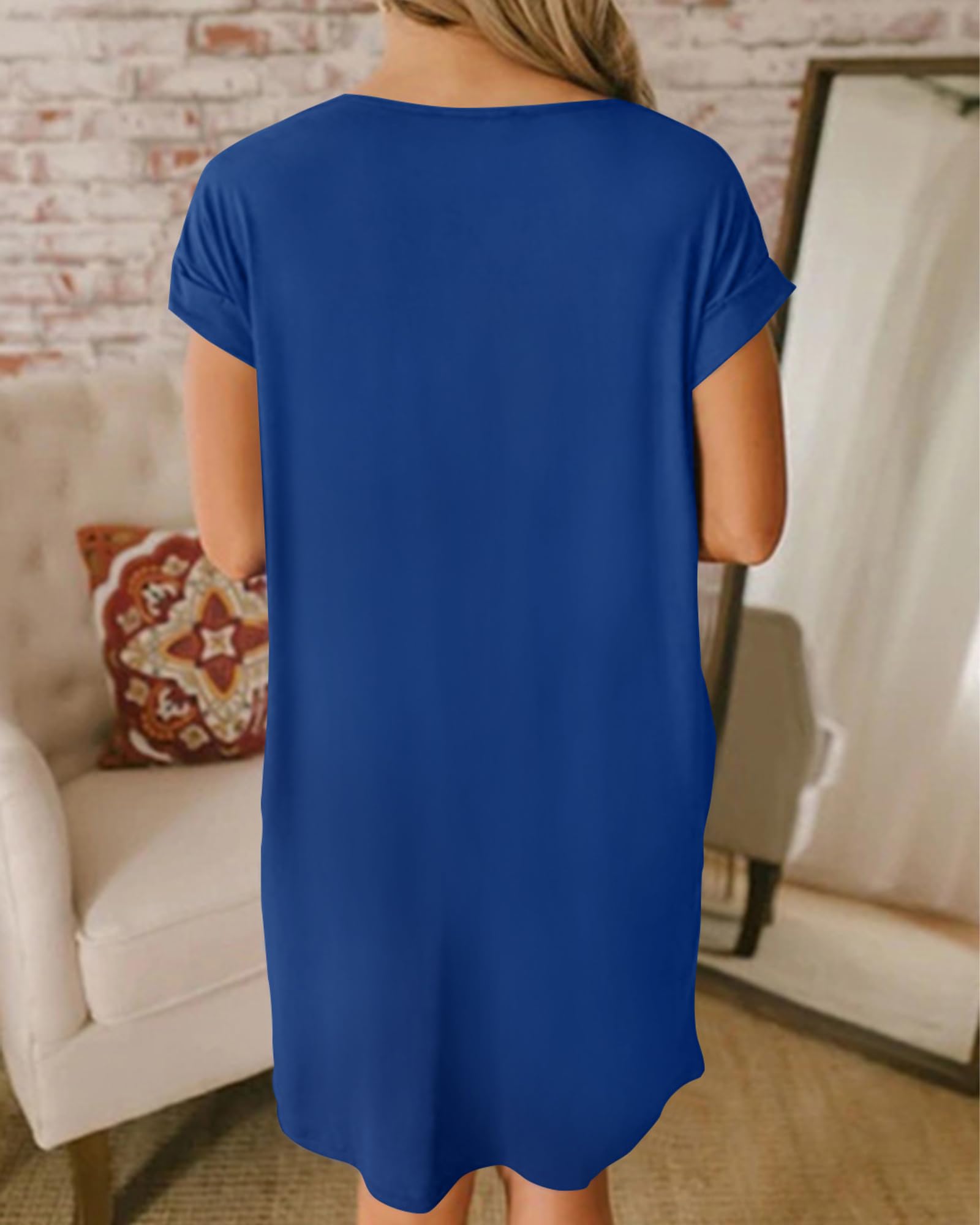 BTFBM Women's V-Neck Short Sleeve Summer Dress 2025 - Casual Loose Tunic T-Shirt Dress with Pockets | Spring Outfits, Beachwear, Lounge Pajamas & Everyday Comfort Wear
