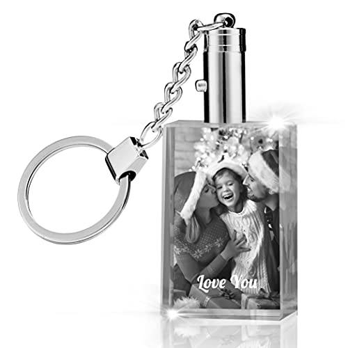 Personalized Crystal Keychain with Photo - Custom Engraved Picture Keychain for Gifts - Perfect for Anniversaries, Weddings, Birthdays & Keepsakes