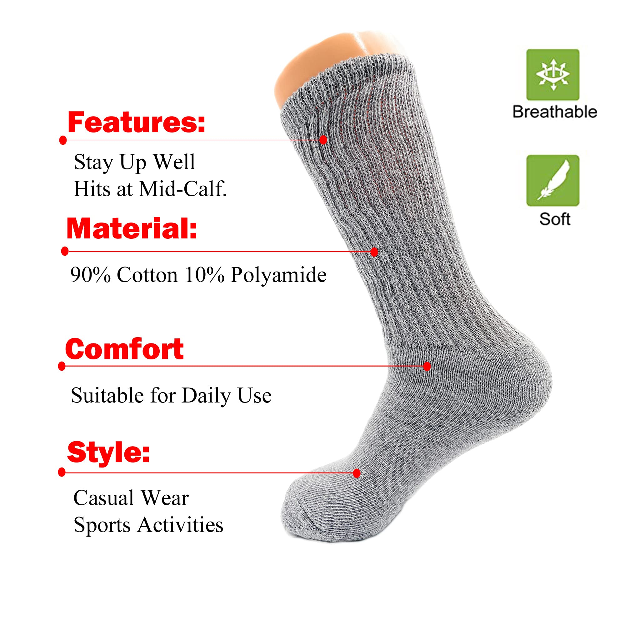 American Made Women's Cotton Cushioned Mid Calf Crew Socks - 3 Pairs Pack - Soft & Breathable for Work, Running & Everyday Comfort