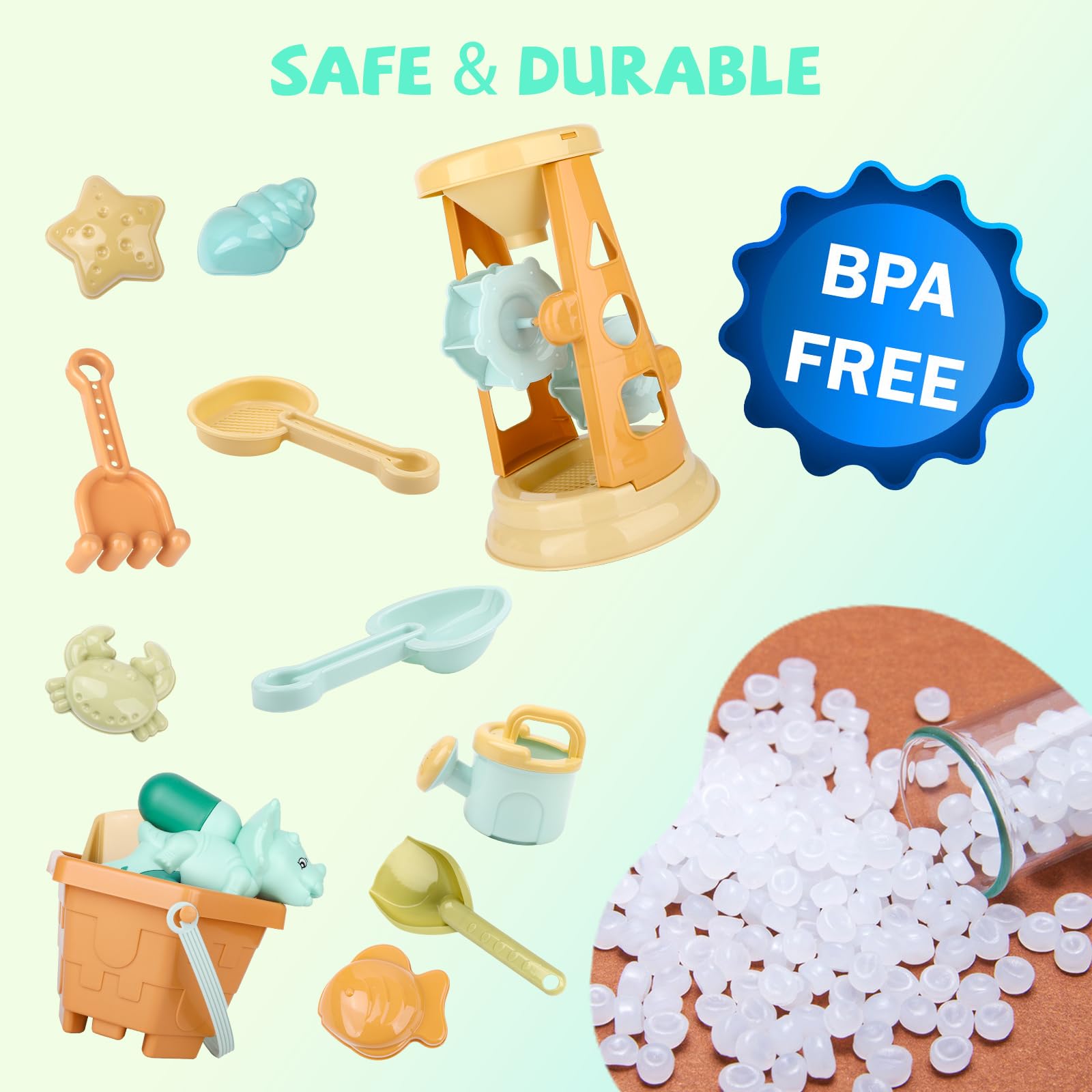**LBAIBB Kids Beach Sand Toys Set - Sand & Water Wheel, Bucket, Shovel, Rake, Water Guns & Mesh Bag - Outdoor Sandbox & Beach Play for Ages 3-13 - Perfect for Beach Trips, Backyard Fun & Summer Water Play**